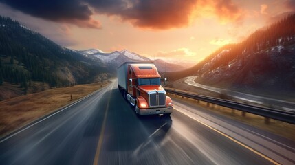 A contemporary truck is swiftly traveling down the highway