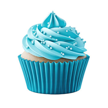 blue cupcake with blue sprinkles on transparent background