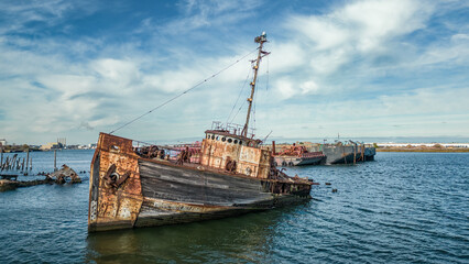 Abandoned ships from tugboat graveyard, Arthur Kill Staten Island, New York - 695063998