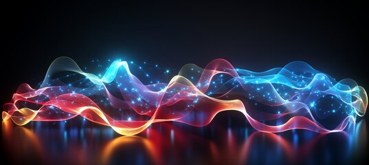 Glowing neon wave lines with bokeh lights   abstract background for data transfer concept