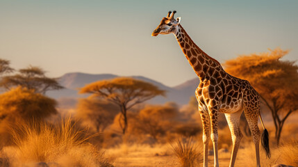 Giraffe in the wild savannah, wild giraffe, wild animal, giraffe