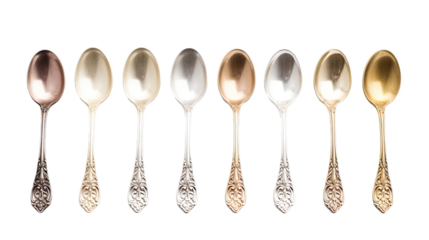 old silver spoon with different light isolated on a white background with clipping path included