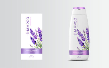 Lavender flower Shampoo Label Design, Shampoo bottle template design vector illustration, Vector label design, EPS Package, Watercolor lavender Label design, mockup purple Shampoo - Label Vector