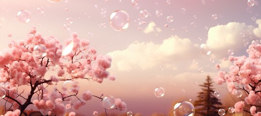 Dreamy ethereal pink watercolor blur with whimsical bubbles and scattered bokeh elements