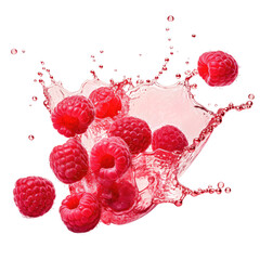 Raspberries in juice splash isolated on a white background