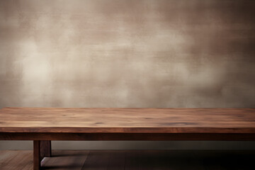 wooden table in clean modern concrete room, wooden table, architecture, room, furniture