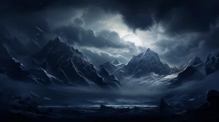 Foto op Canvas a mountain range covered in snow under a dark sky © inshal