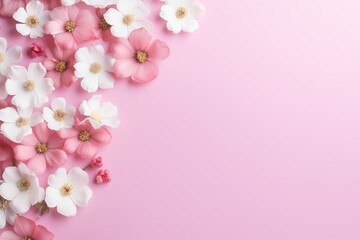 Fototapeta na wymiar Background for valentine's day and 8th march. Pink and white blossom on pink isolated background