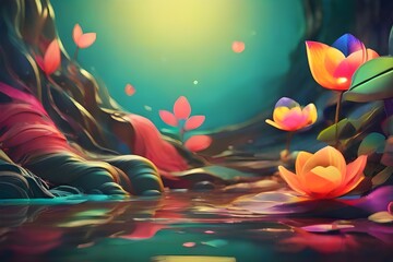 In the beautiful spring season a creative idea emerged from the love for nature art and design incorporating a retro concept with a background of vibrant colors and a glowing light Generative ai - obrazy, fototapety, plakaty
