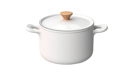 White ceramic cooking pot or saucepan isolated on transparent or white background