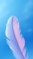 a close up of a pink and white feather on a blue background with a blurry sky in the background.