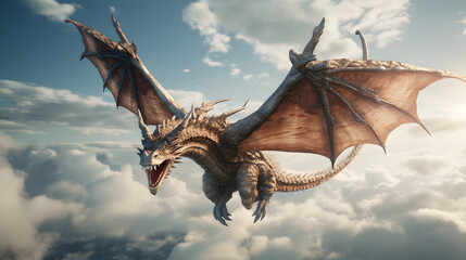 Fototapeta na wymiar Fantasy dragon flying through the air, dragon fly, flying, air dragon