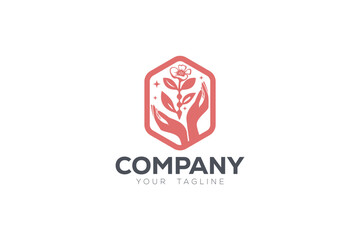 Nail Salon is a logo design of two feminine hands with a beautiful flower in the center inside an oval shape. 