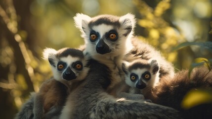 Fototapeta premium Lemur Family Grooming in Natural Habitat