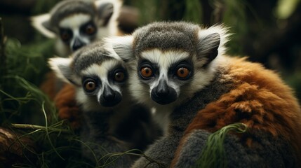 Obraz premium Lemur Family Grooming in Natural Habitat