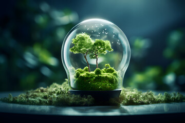 green energy, green lightbulb, overgrown lightbulb, lightbulb with nature inside
