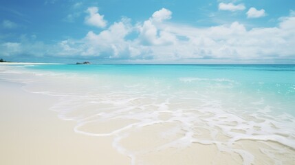 Fototapeta na wymiar Pristine White Sandy Beach with Crystal-Clear Waters