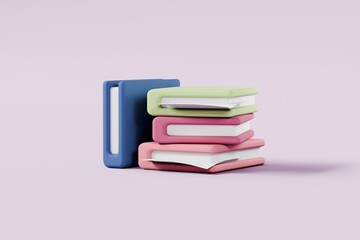 3D Books stack icon for web design isolated on pink pastel background with copy space, Education children learning school and online class concept and back to school concept. 3d render illustration.