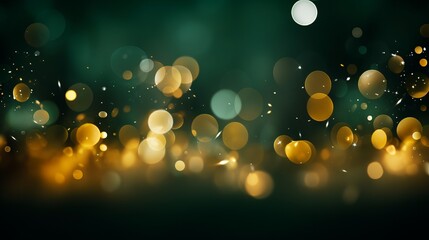 Abstract golden yellow and emerald green glitter lights bokeh background with copy space - Powered by Adobe