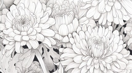  a drawing of a bunch of flowers on a black and white background with a lot of flowers in the middle of the picture.