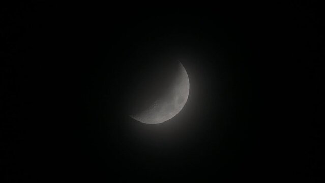 Tokyo, Japan - December 18, 2023: A half-moon covered with faint clouds in Japan

