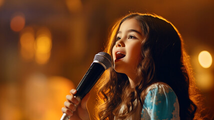 little girl singing into a microphone