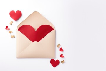 Valentine envelope, letter with red hearts on white background