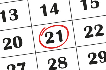 Date calendar 21 is highlighted with a red pencil. Save the date written on the calendar Save the date written on the calendar