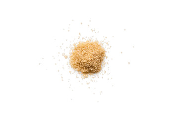 Close-up of a heap of organic raw brown sugar isolated on a transparent background with shadows...