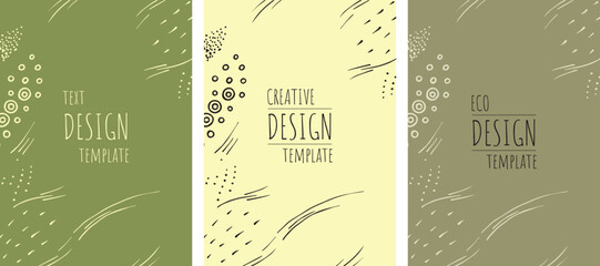 Organic creative template border. Natural floral green minimal background with organic shapes and abstract leaves and lines
