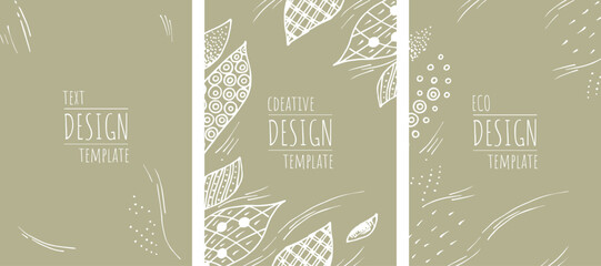 Organic creative template border. Natural floral green minimal background with organic shapes and abstract leaves and lines - obrazy, fototapety, plakaty