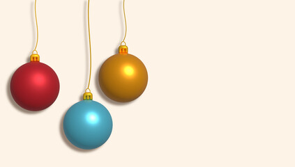 Christmas decor balls on a beige background, 3D rendering illustration