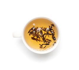 Tea Brewing Process in White Cup Isolated, Stages of Brewing Black Tea, Brew Ceremony, White Background