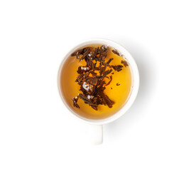 Tea Brewing Process in White Cup Isolated, Stages of Brewing Black Tea, Brew Ceremony, White Background