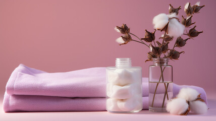 spa and body care. spa, cosmetics, cream and body lotion on pink background.