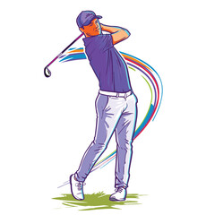 golfer hitting the ball action figure illustration