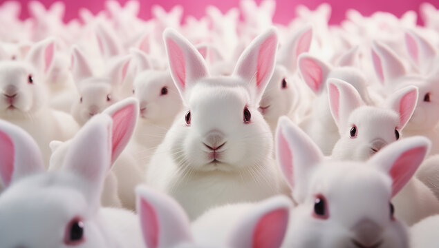 illustration of a large group of cute white easter bunnies