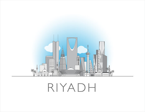 Riyadh, Saudi Arabia, cityscape line art style vector illustration