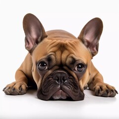 French bulldog dog exhausted or tired, watching and looking at you like a control freak, isolated on white background, AI generator