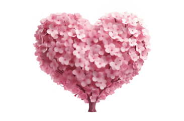 in beautiful pink form, blossoming cherry tree flowers make up a heart