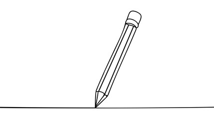 Continuous one line drawing wooden pencil for writing on paper. Back to school hand drawn minimalism concept.