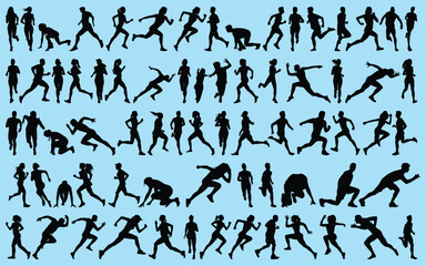 set of exercise or Running Silhouettes Vector illustration