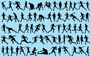 set of exercise or Running Silhouettes Vector illustration