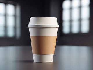 Mock up of paper coffee cup indoor