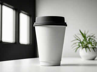 Mock up of paper coffee cup indoor