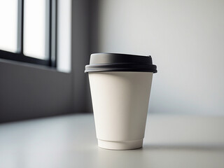 Mock up of paper coffee cup indoor
