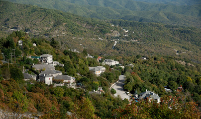 Scenery of Monodendri village in Central Zagori, Epirus region, in the Ioannina regional unit in Greece.