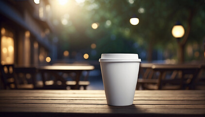 Mock up of paper coffee cup outdoor