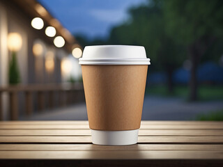 Mock up of paper coffee cup outdoor