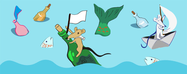 characters in the sea in a vector with flat style. illustration objects set for motion postcards posters cover stickers advertising